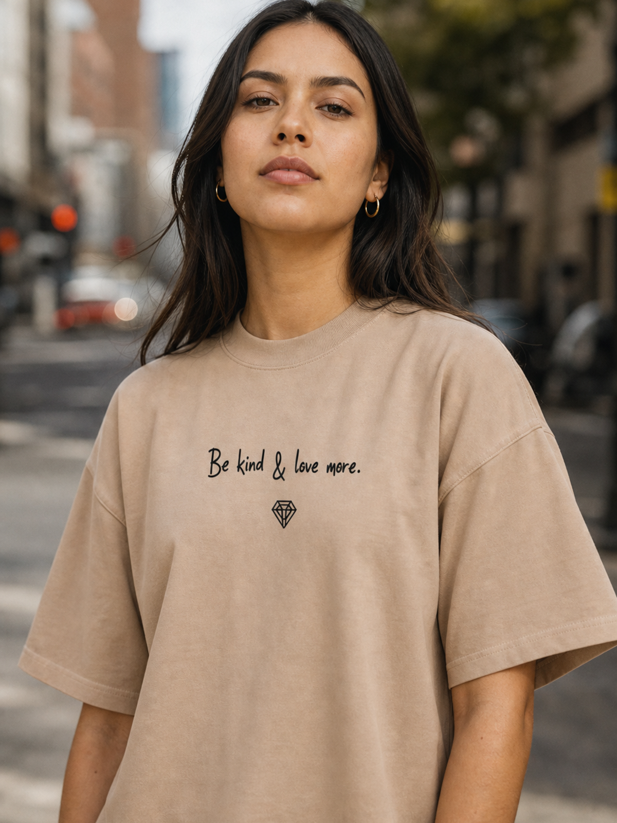 Be Kind Tee in burro editorial lifestyle photo