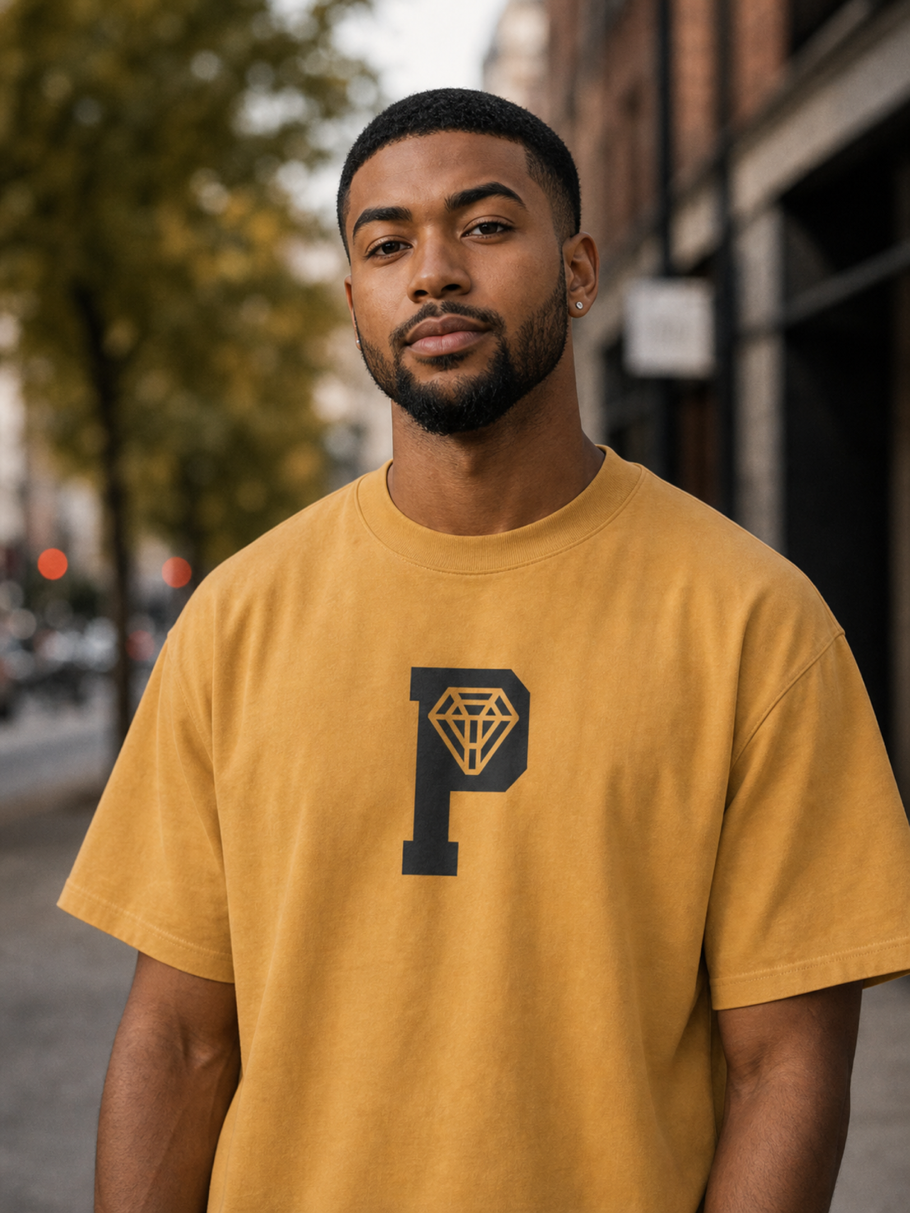 Unlimited Tee in Faded Mustard front editorial lifestyle photo