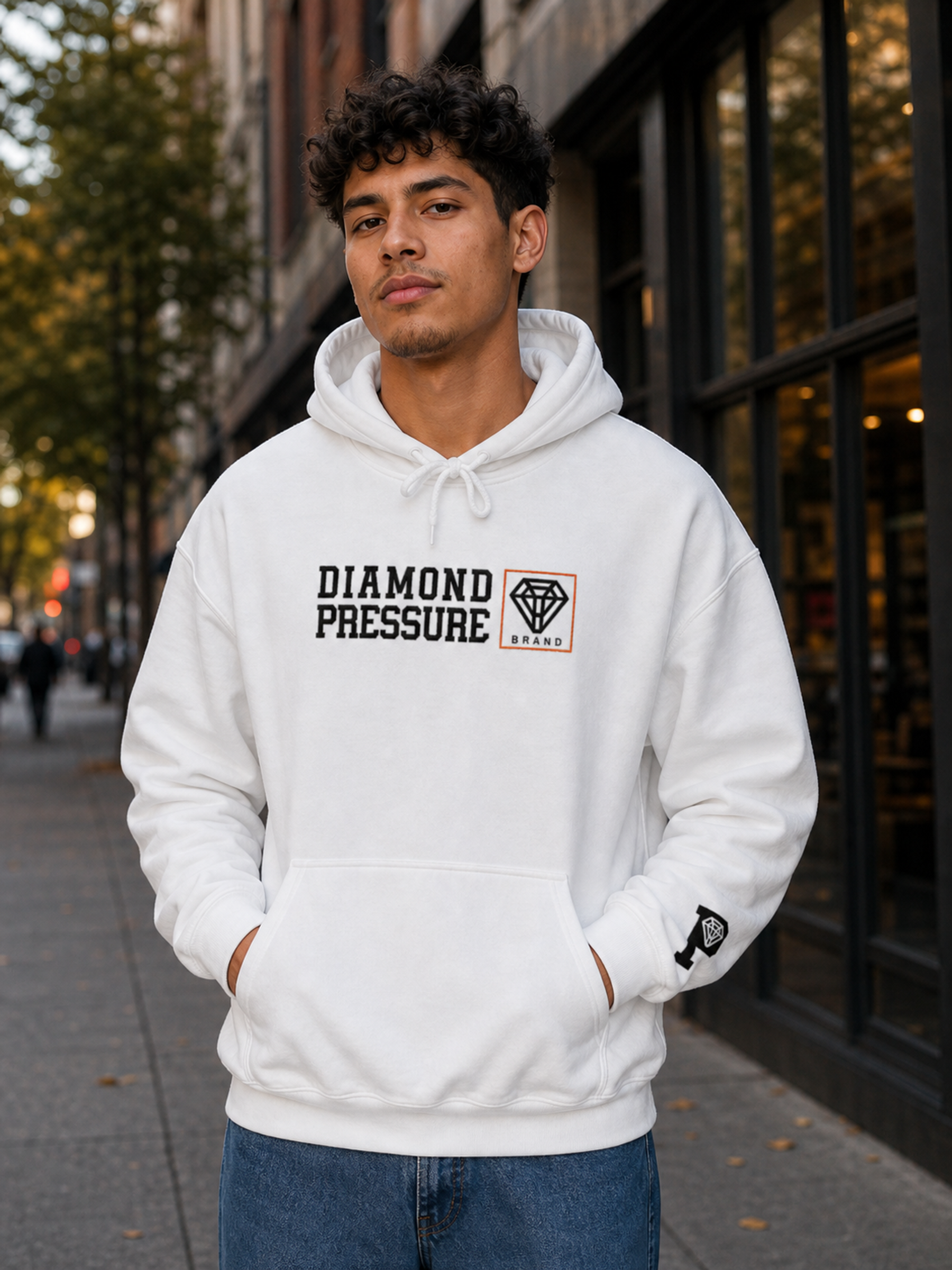 Signature Logo Hoodie in White front full-body lifestyle product image